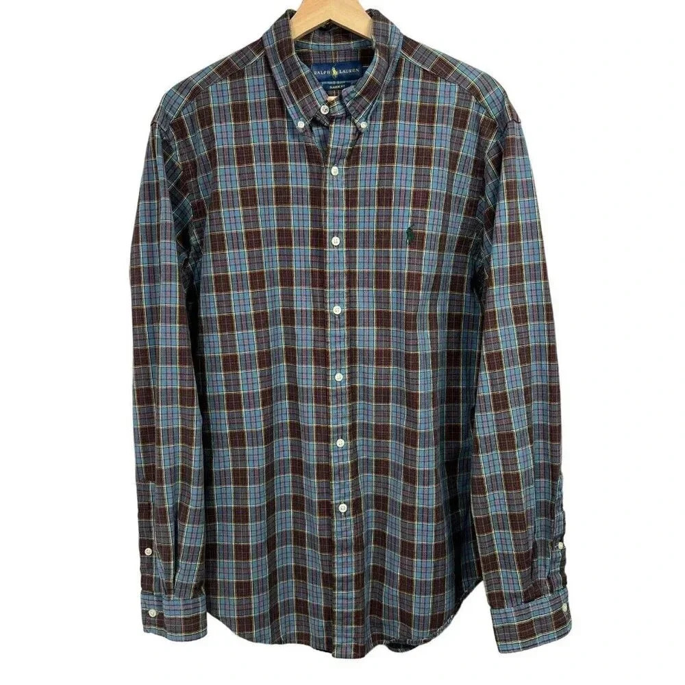 Ralph Lauren Classic Fit Shirt Button Down Multicolor Plaid Size Large READ